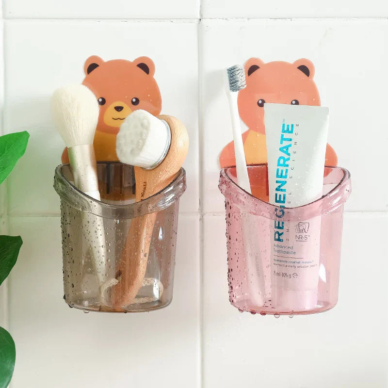 β¨ Cute Bear Wall Holder (3 Pcs Set) | Multi-Use Toothbrush & Storage Cup