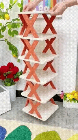 Imported Multilayer Folding Plastic Shoe Rack Organizer with X Shape