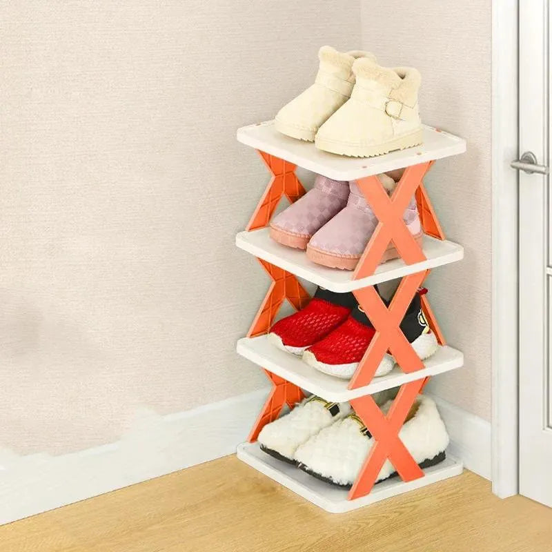 Imported Multilayer Folding Plastic Shoe Rack Organizer with X Shape