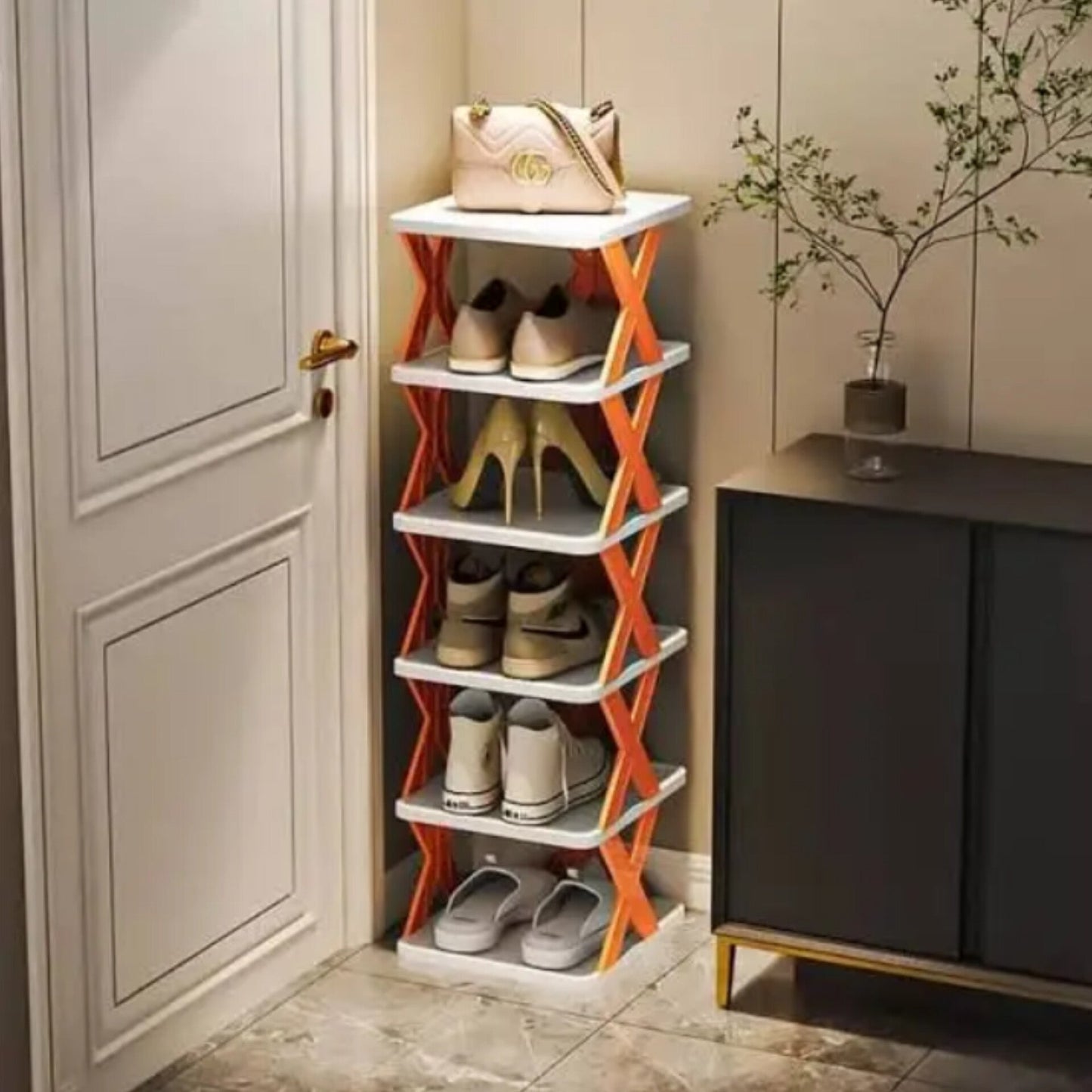Imported Multilayer Folding Plastic Shoe Rack Organizer with X Shape