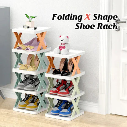 Imported Multilayer Folding Plastic Shoe Rack Organizer with X Shape