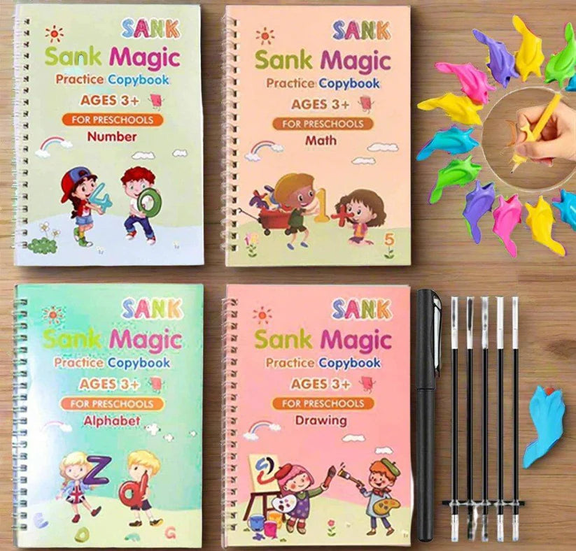Sank Magic Practice Book for Kids – Set of 4 Reusable Learning Books with Magic Pen