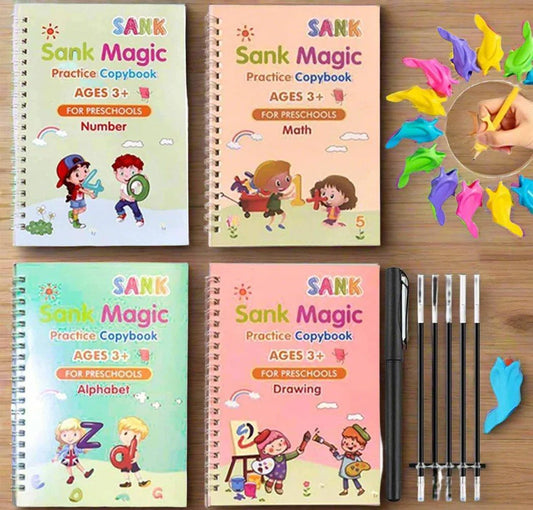 Sank Magic Practice Book for Kids – Set of 4 Reusable Learning Books with Magic Pen